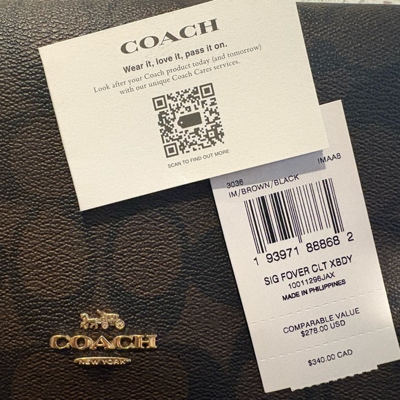 NWT Coach Signature Leather Crossbody – Brown/Black Clutch - Picture 9 of 10